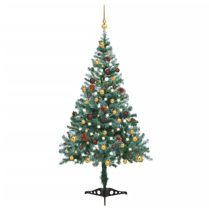 Árbol de navidad glaseado con LEDs, bolas y piñas 150 cm vidaXL