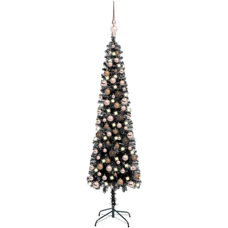 Set de árbol de Navidad estrecho con LED y bola negro 120 cm vidaXL