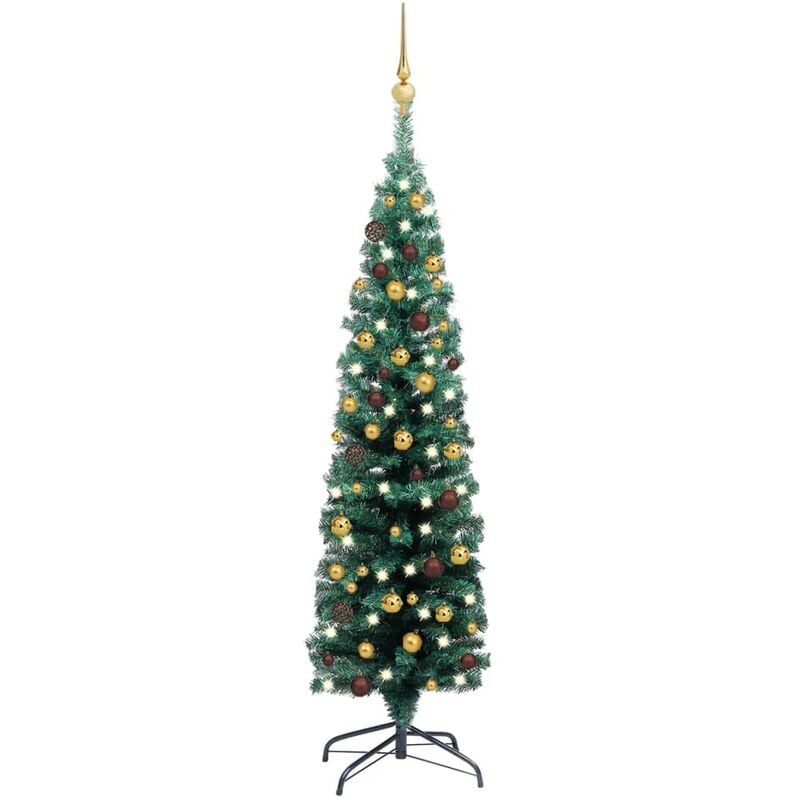 Árbol Navidad artificial estrecho con LED y bolas verde 120 cm vidaXL