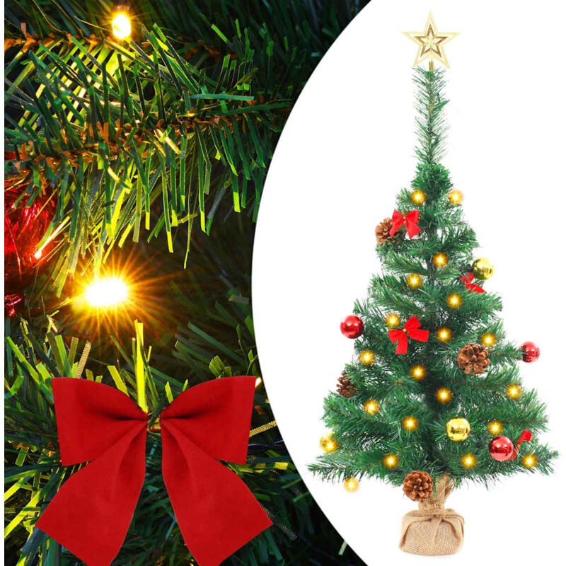 Árbol de Navidad artificial con bolas y luces LED 64 cm verde vidaXL