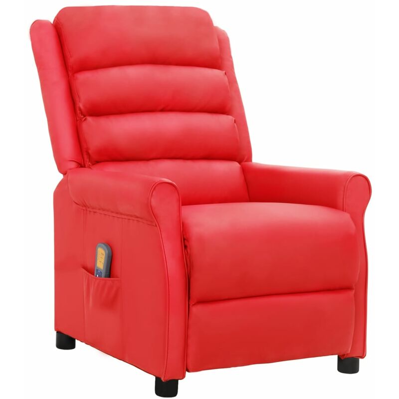 Sillón de masaje reclinable de cuero sintético rojo vidaXL