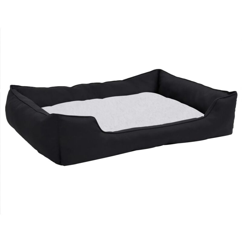 Cama de perro felpa apariencia de lino negra y blanca vidaXL