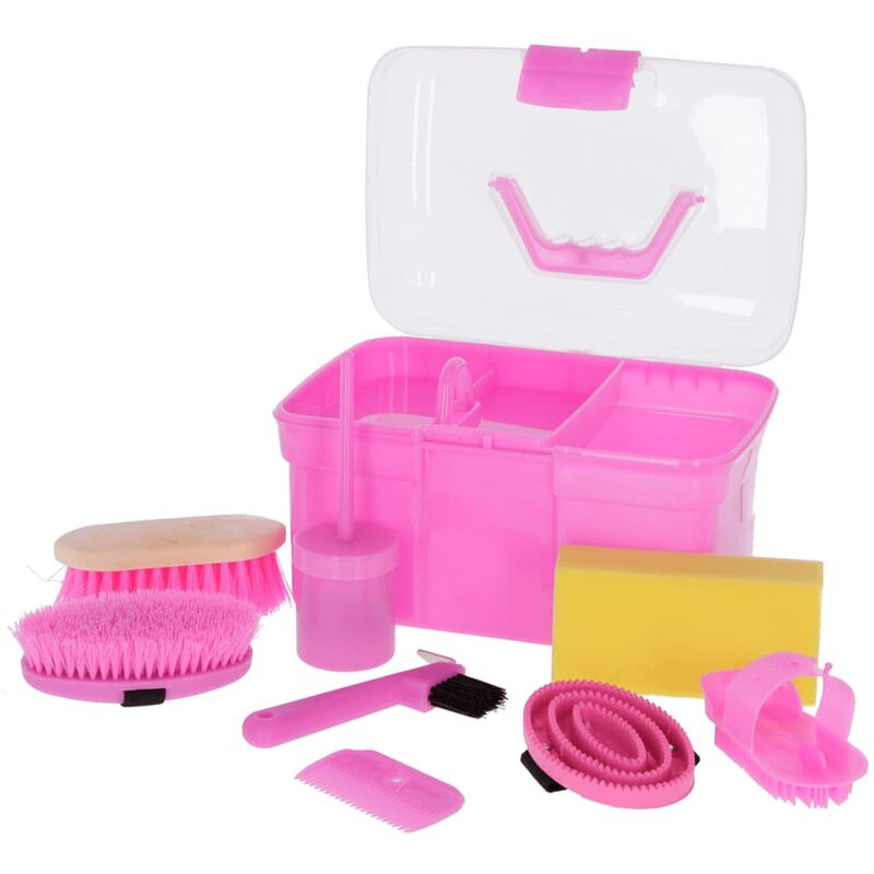 Caja de aseo mini para caballos con 8 herramientas rosa 321766 Kerbl