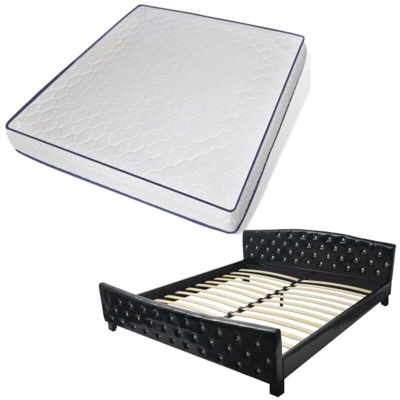 Cama con colchón viscoelástico cuero sintético negro 180x200cm vidaXL
