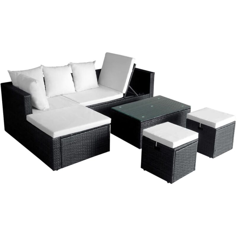 Set muebles de jardín 4 piezas y cojines ratán sintético negro vidaXL