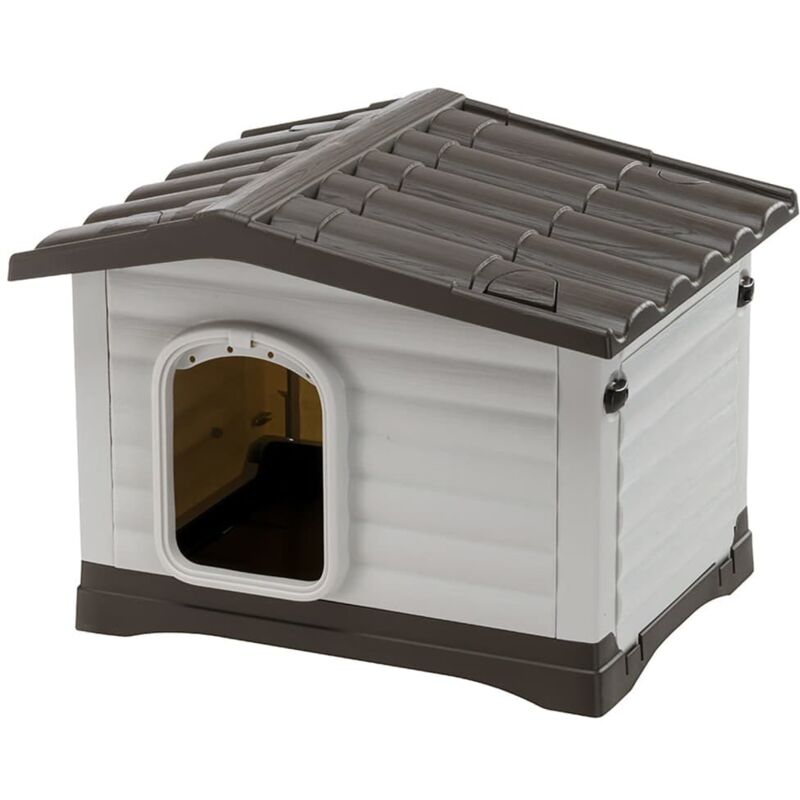 Ferplast Caseta De exterior para perros dogvilla 60 en resina resistente lateral abatible gris 58x48x44