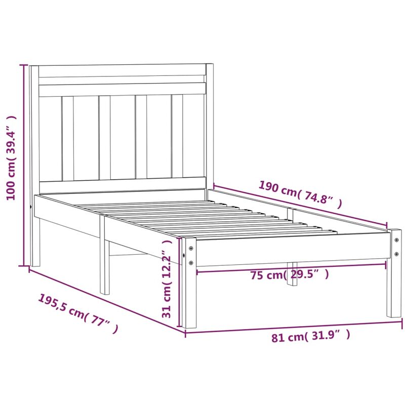 vidaXL Estructura cama individual madera maciza pino blanco 90x190 cm –  Bechester
