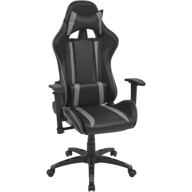 Silla de escritorio Racing reclinable de cuero artificial gris vidaXL