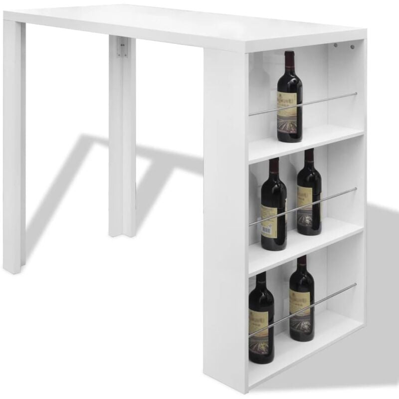 Mesa alta de cocina con estantes para botellas blanca brillante vidaXL