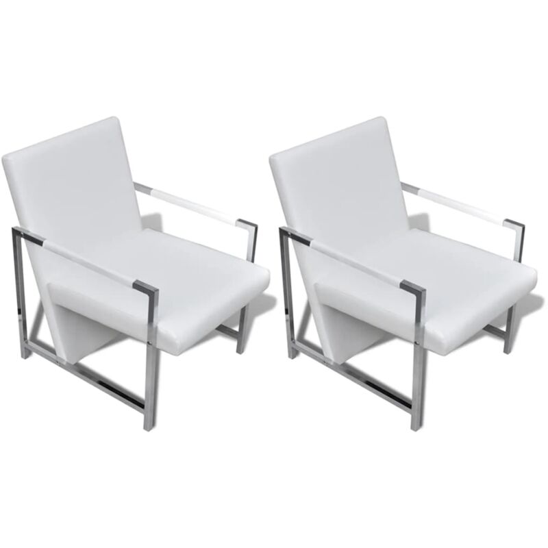 Sillones 2 unidades estructura cromada cuero sintético blanco vidaXL