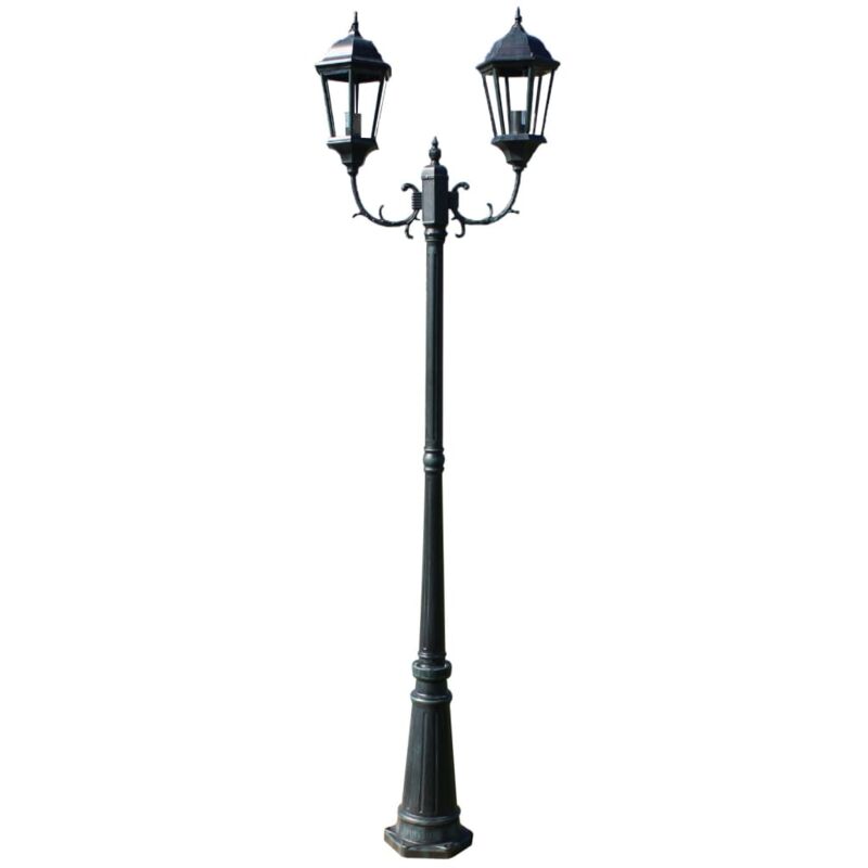 Farola de jardín 2 brazos 230 cm verde oscuro/negro aluminio vidaXL