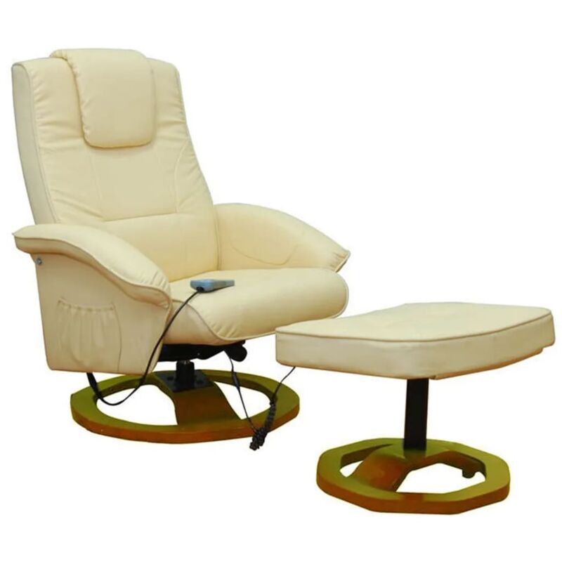 Sillón de masaje y reposapiés cuero sintético crema vidaXL