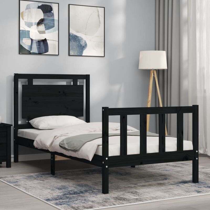 vidaXL Cama alta de niños con tobogán madera maciza negra 90x190 cm