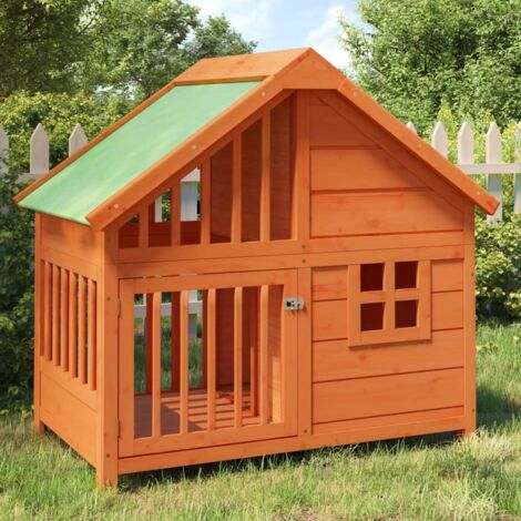 Caseta para perros madera maciza de pino marrón 96x60,5x87 cm vidaXL