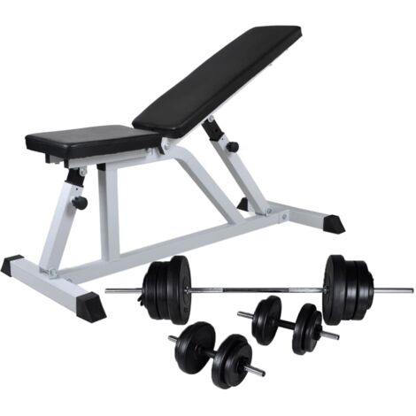 Banco de entrenamiento con juego de barras y mancuernas 60,5 kg vidaXL (1/5)