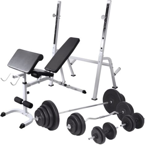 Banco ejercicios con soporte pesas, pesas y mancuernas 120 kg vidaXL (1/5)