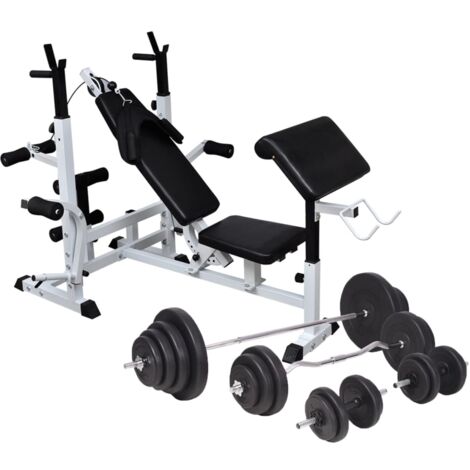Banco musculación con soporte pesas, pesas y mancuernas 120 kg vidaXL (1/5)
