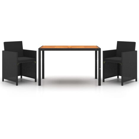 Set comedor de jardín 3 pzas con cojines ratán sintético negro vidaXL