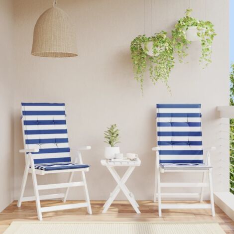 Cojines silla de respaldo alto 2 uds tela a rayas azul y blanco vidaXL