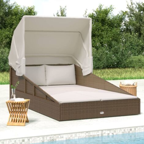 Tumbona con toldo plegable ratán sintético marrón 200x114x128cm vidaXL