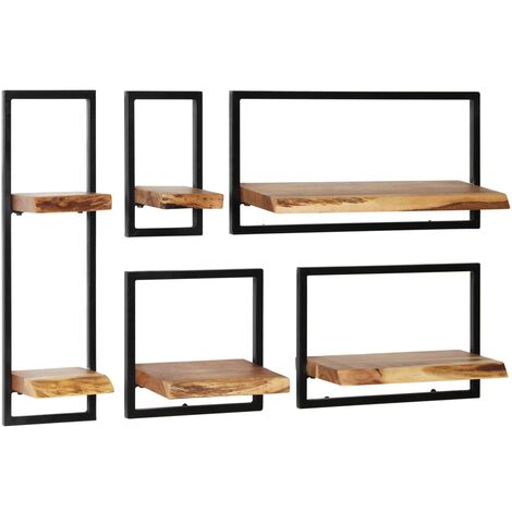 Conjunto estantes pared 5 piezas madera maciza acacia y acero vidaXL