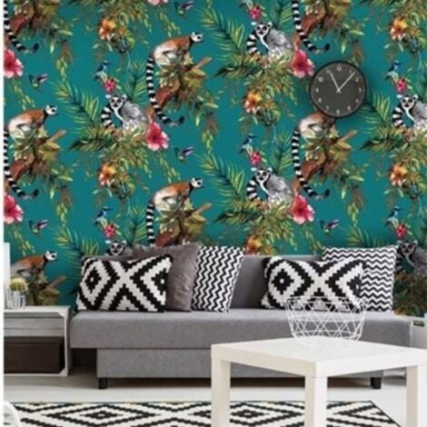 Papel de pared diseño lemur verde 12402 DUTCH WALLCOVERINGS