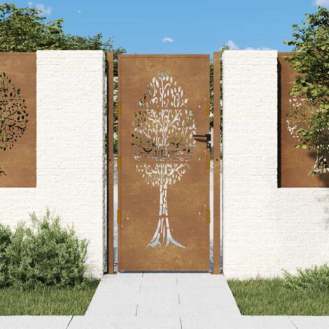Puerta de jardín 105x205 cm de acero corten con diseño de árbol vidaXL