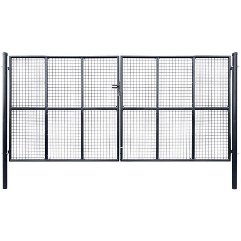 Puerta de jardín de malla acero galvanizado 400 x 175 cm gris vidaXL (1/5)