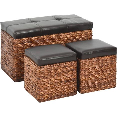 vidaXL Banco con 2 Otomanas de Hierba Marina Marrón y Negro - Marrón