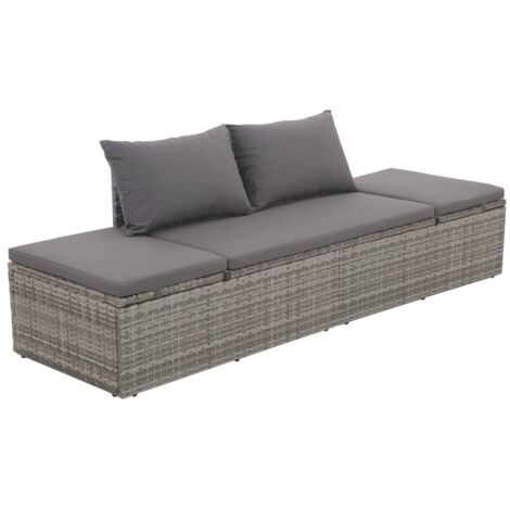 Cama de jardín 195x60 cm ratán sintético gris vidaXL