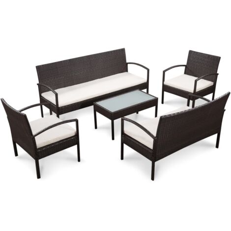 Set muebles de jardín 5 piezas y cojines ratán sintético marrón vidaXL