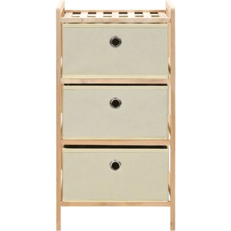 Estantería de almacenaje 3 cestas de tela madera de cedro beige vidaXL