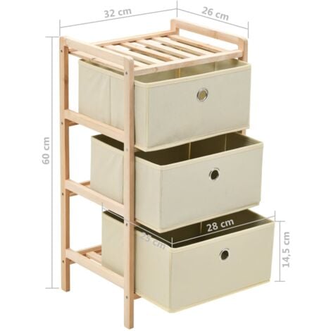 Estantería de almacenaje 3 cestas de tela madera de cedro beige vidaXL