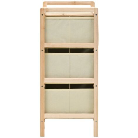 Estantería de almacenaje 3 cestas de tela madera de cedro beige vidaXL