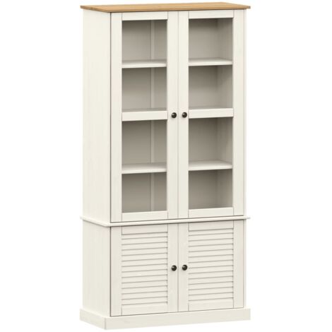 Armario con vitrina VIGO madera maciza pino blanco 85x35x170 cm vidaXL