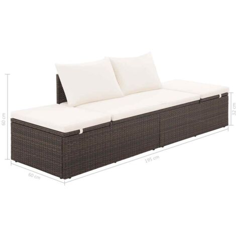 Cama de jardín 195x60 cm ratán sintético marrón vidaXL