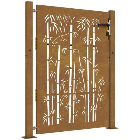 Puerta de jardín 105x155 cm de acero corten con diseño de bambú vidaXL