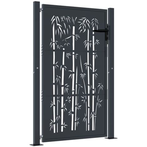 Puerta de jardín acero gris antracita diseño bambú 105x130 cm vidaXL