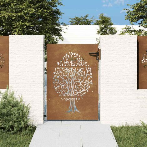Puerta de jardín acero corten diseño árbol 85x125 cm vidaXL