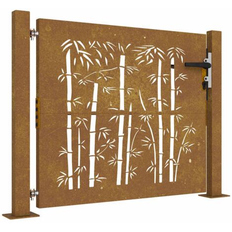 Puerta de jardín 105x80 cm de acero corten con diseño de bambú vidaXL