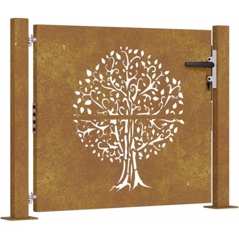 Puerta de jardín 105x80 cm de acero corten con diseño de árbol vidaXL