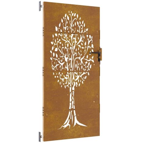 Puerta de jardín acero corten diseño árbol 85x200 cm vidaXL