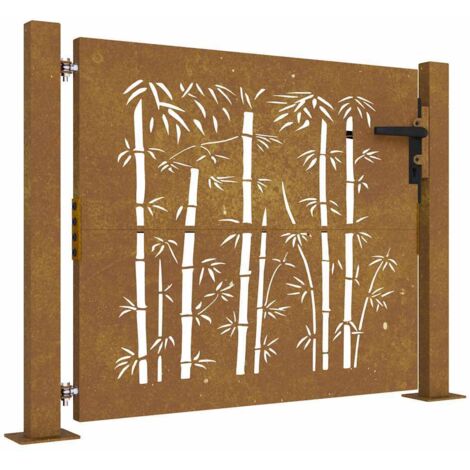 Puerta de jardín 100x100 cm de acero corten con diseño de bambú vidaXL