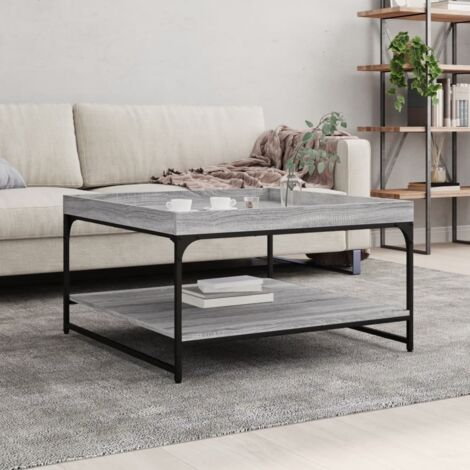 Mesa centro madera ingeniería y hierro gris Sonoma 80x80x45 cm vidaXL