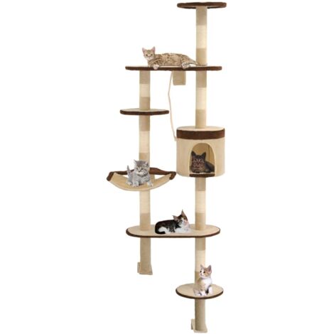 Rascador de gato de pared postes de sisal 194 cm beige y marrón vidaXL