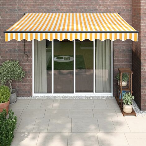 Toldo retráctil aluminio y tela amarillo y blanco 3,5x2,5 m vidaXL