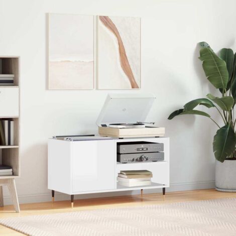 Mueble de discos madera de ingeniería blanco brillo 85x38x48 cm vidaXL