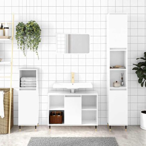 Mueble de baño madera de ingeniería blanco brillo 80x33x60 cm vidaXL (1/5)