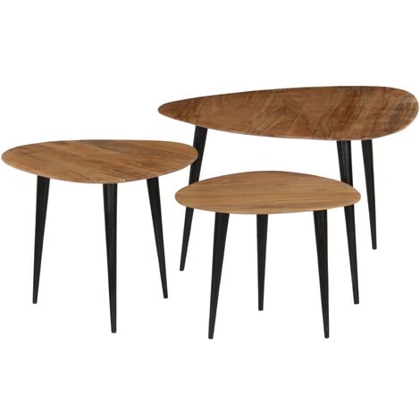 Juego de mesas de 3 madera de maciza vidaXL - Marrón