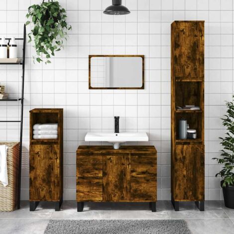 Mueble de baño madera de ingeniería roble ahumado 80x33x60 cm vidaXL